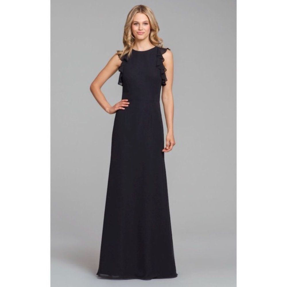 Hayley Paige Occasions Black Ruffle-Sleeve Maxi Dress